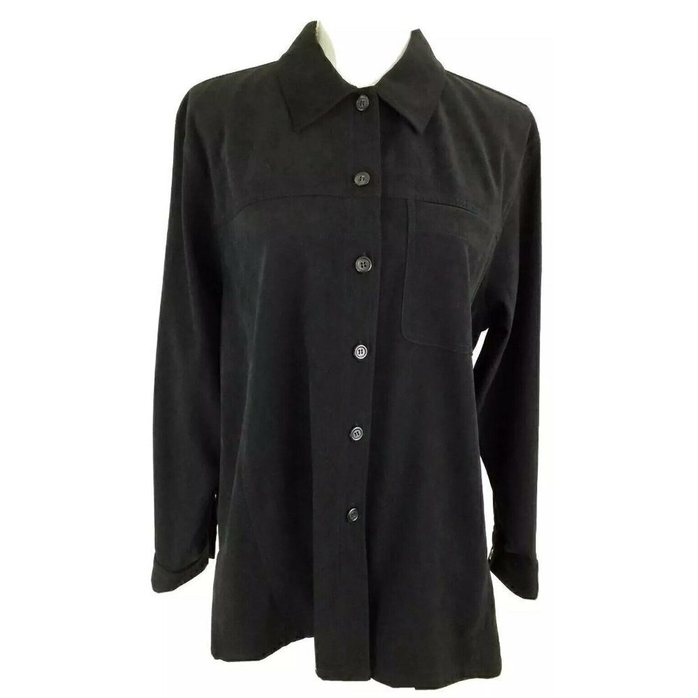 Talbots~Women's Size S~Black Light Jacket Shirt Buttons Front Stretch Top.